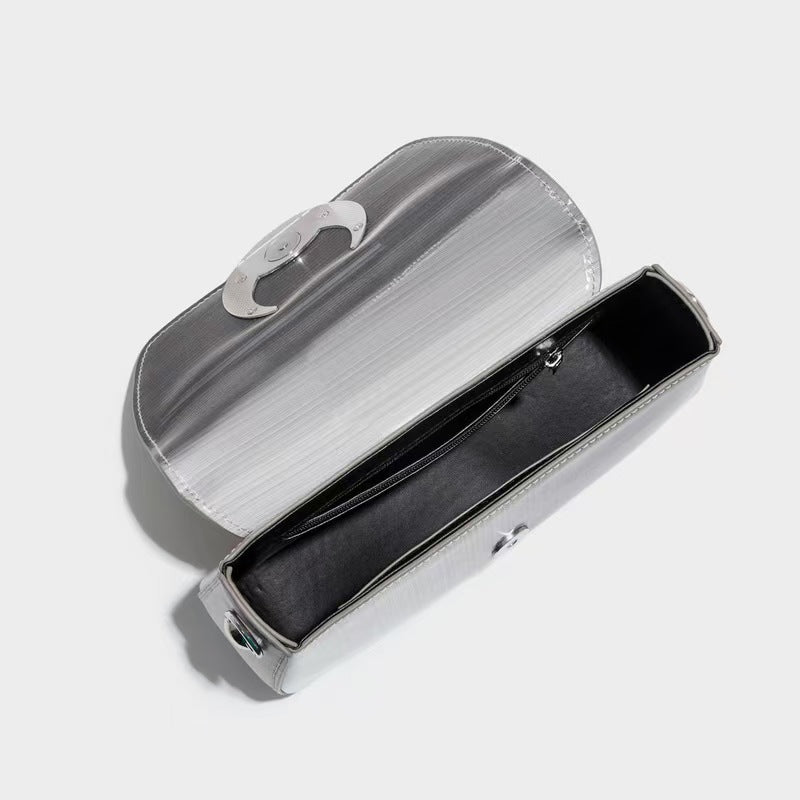 Moon Buckle Glossy Shoulder Bag – Crescent Charm Handbag for Daily & Evening Looks