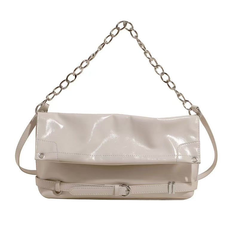 Glossy Chain Handle Shoulder Bag – Chic Faux Leather Purse for Daily & Evening Wear