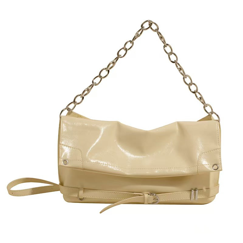 Glossy Chain Handle Shoulder Bag – Chic Faux Leather Purse for Daily & Evening Wear