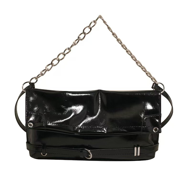 Glossy Chain Handle Shoulder Bag – Chic Faux Leather Purse for Daily & Evening Wear