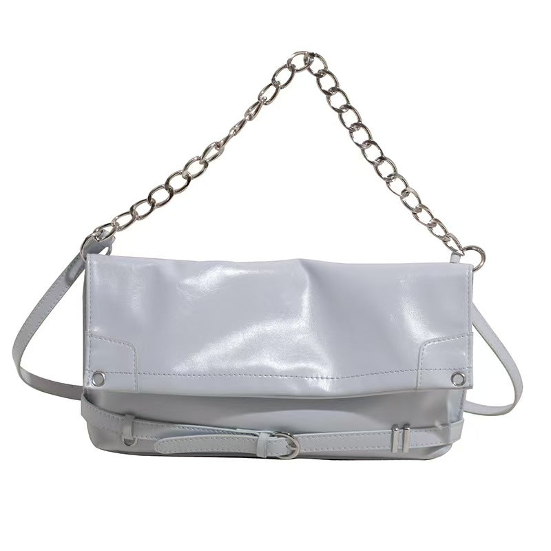 Glossy Chain Handle Shoulder Bag – Chic Faux Leather Purse for Daily & Evening Wear