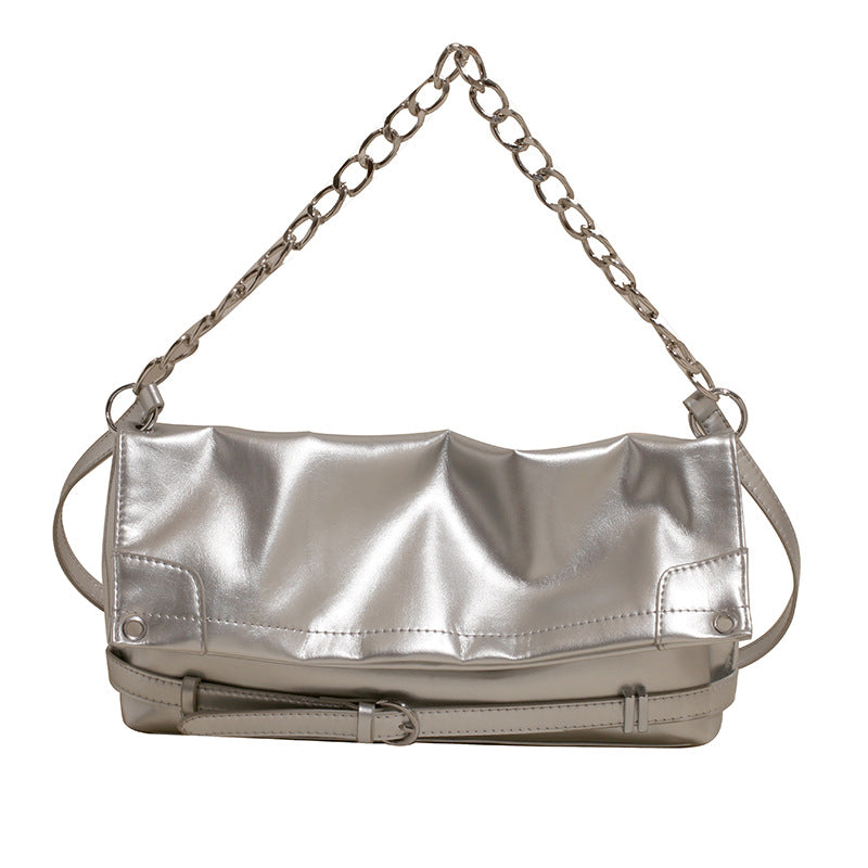 Glossy Chain Handle Shoulder Bag – Chic Faux Leather Purse for Daily & Evening Wear