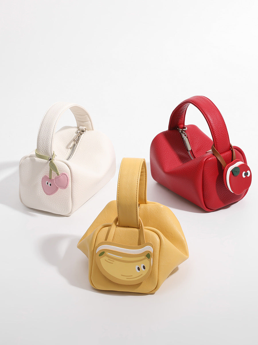 Cute Fruit Charm Mini Bag – Cherry, Banana, Apple | Soft Faux Leather Handbag