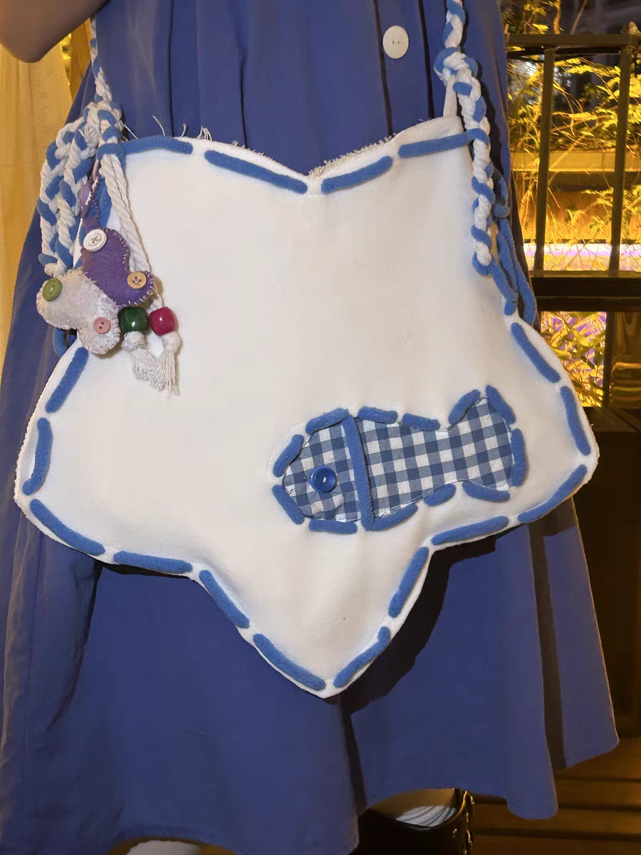 Whimsical Fish-Shaped Tote Bag – Handmade Gingham Patchwork Shoulder Bag with Plush Charm
