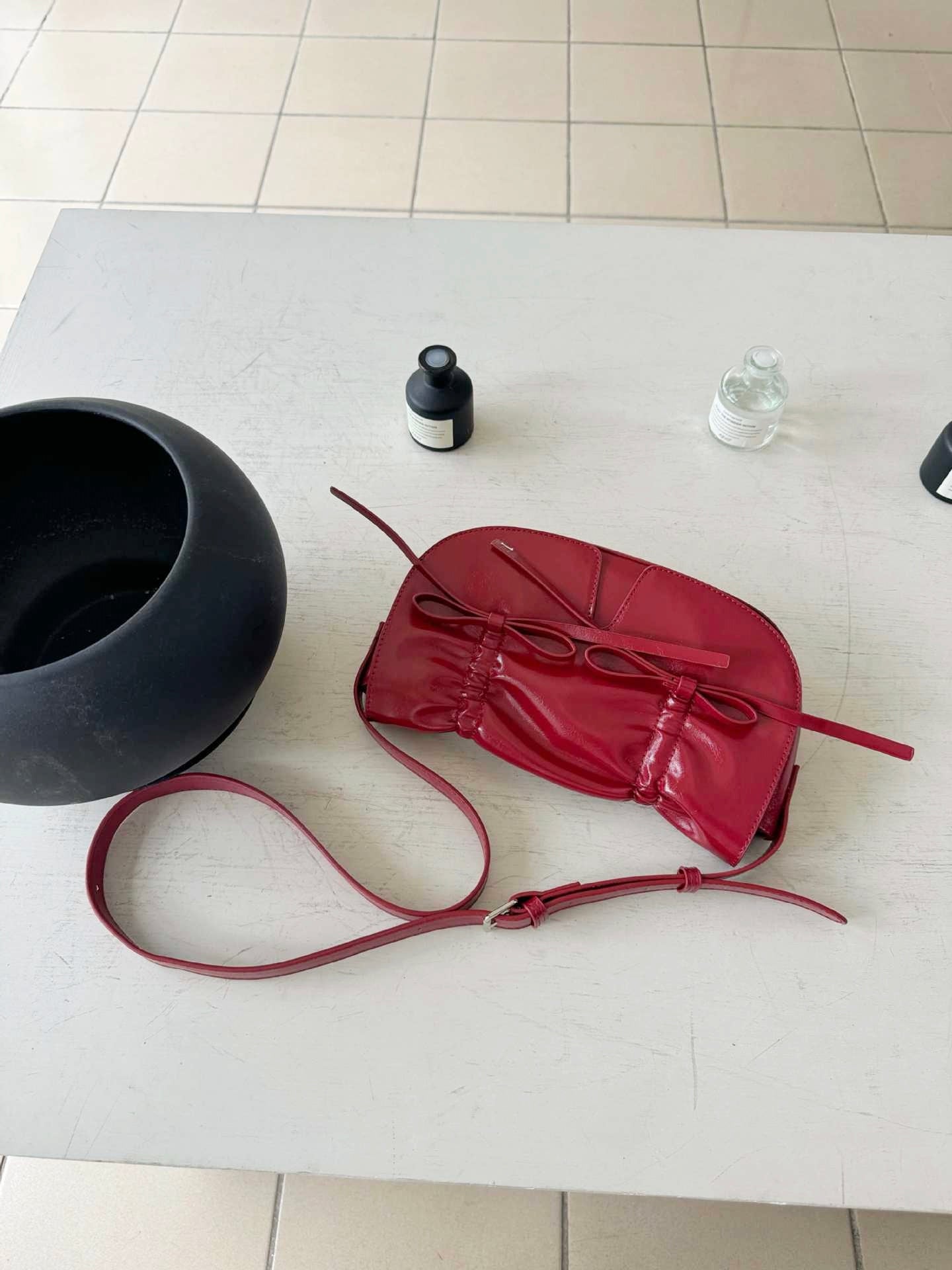 Ruched Bowknot Shoulder Bag – Denim / White / Black / Red | Trendy Mini Handbag with Adjustable Strap