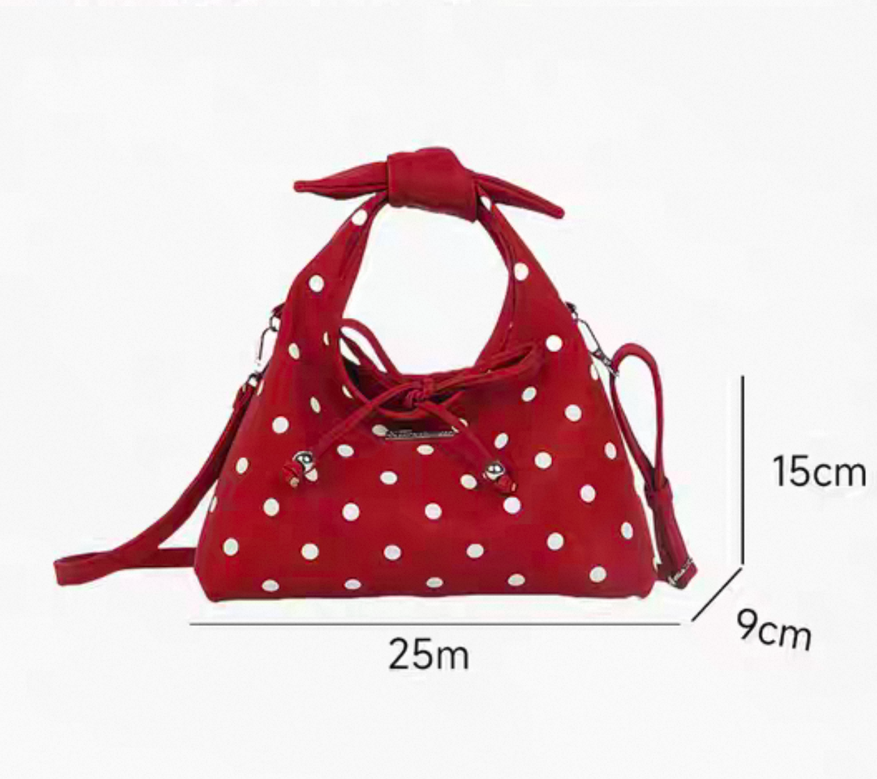 Red Polka Dot Hobo Bag – Y2K Retro Knot Shoulder Purse with Drawstring & Charm Details