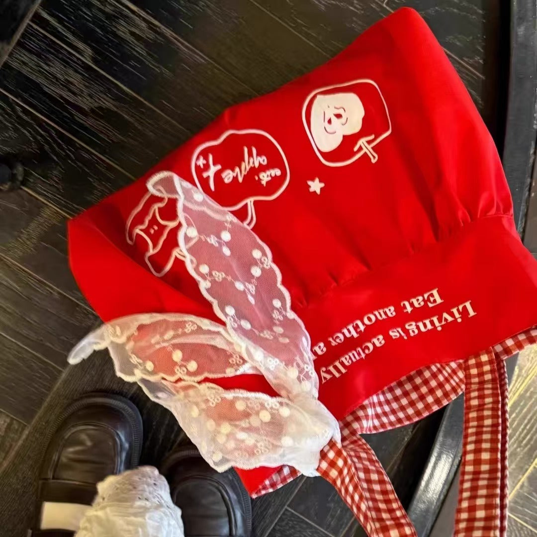 Red Apple Gingham Tote Bag – Cute Fruit Shoulder Bag with Plush Charm & Picnic Style
