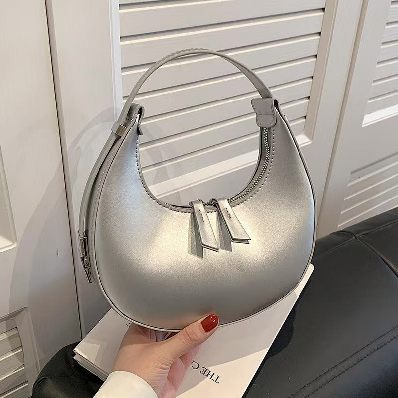 Minimalist Crescent Moon Hobo Bag – Silver / Black / White / Brown