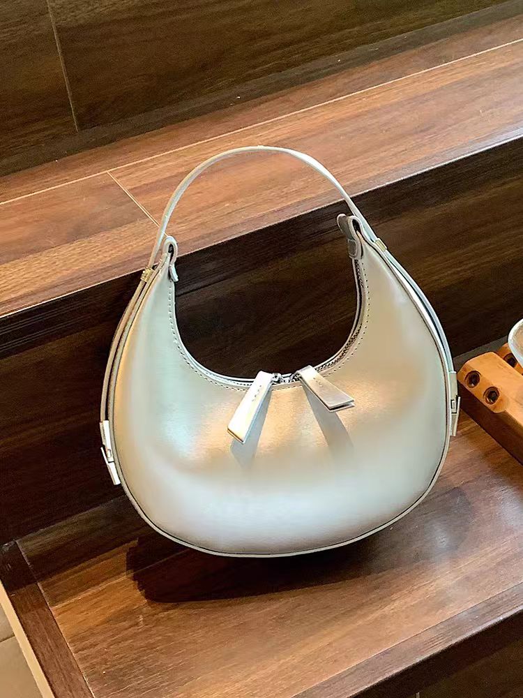 Minimalist Crescent Moon Hobo Bag – Silver / Black / White / Brown