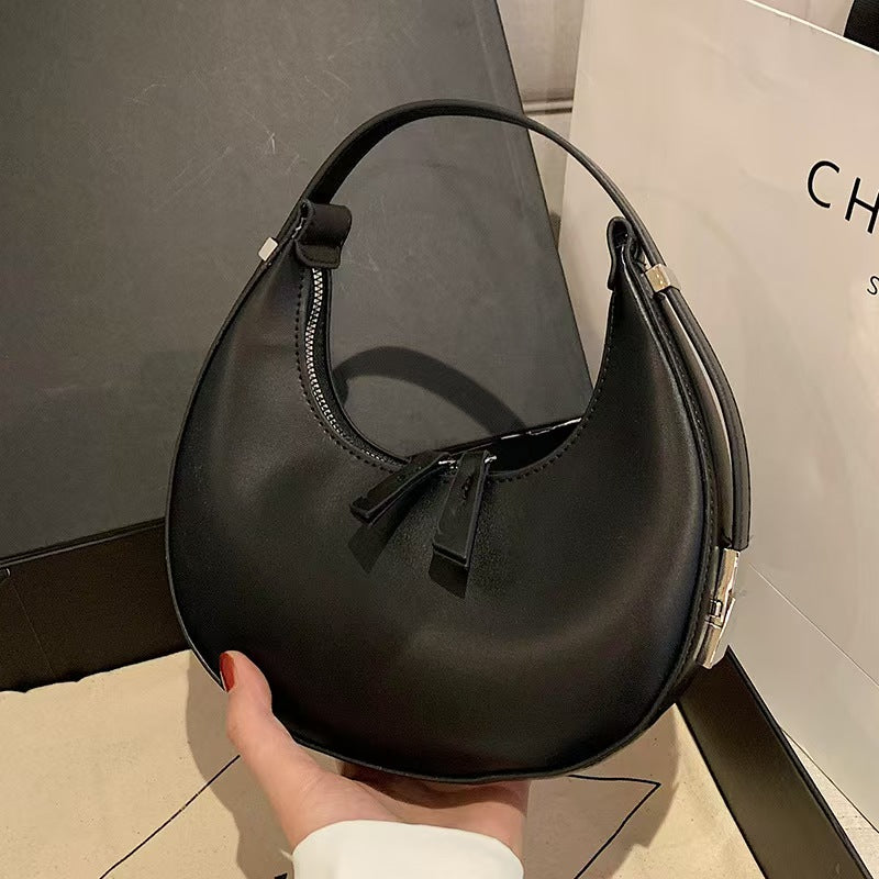 Minimalist Crescent Moon Hobo Bag – Silver / Black / White / Brown