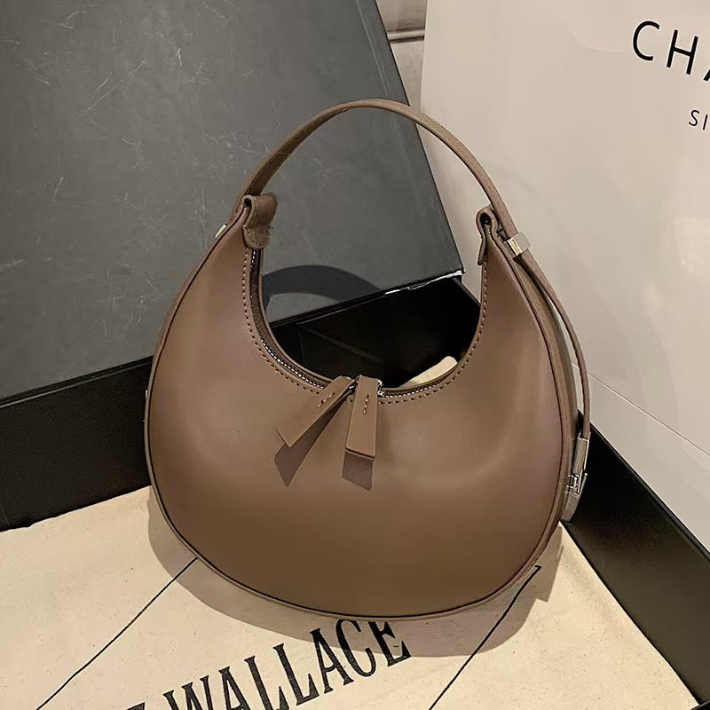 Minimalist Crescent Moon Hobo Bag – Silver / Black / White / Brown