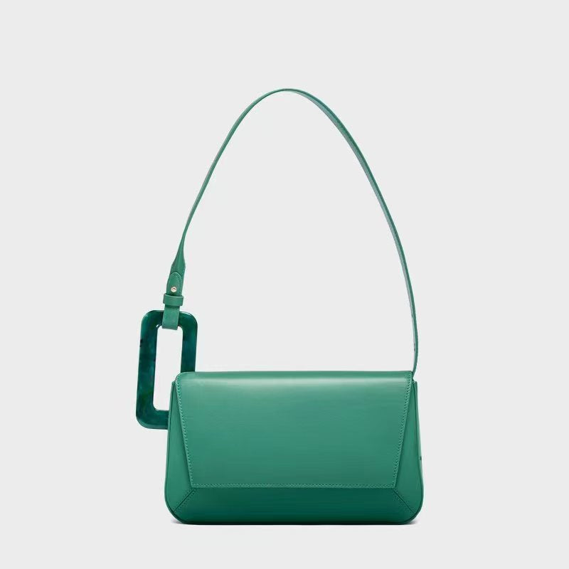 Colorblock Geometric Shoulder Bag – Retro Style with Acrylic Buckle | Multicolor Designer Purse