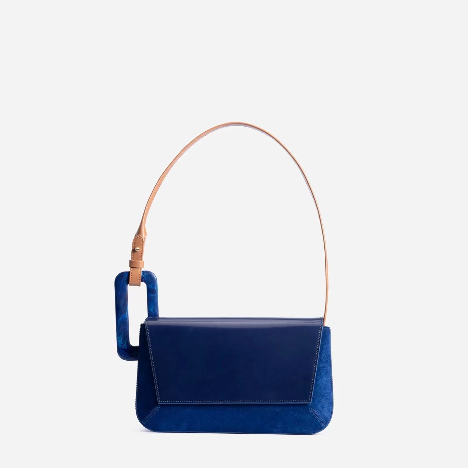 Colorblock Geometric Shoulder Bag – Retro Style with Acrylic Buckle | Multicolor Designer Purse