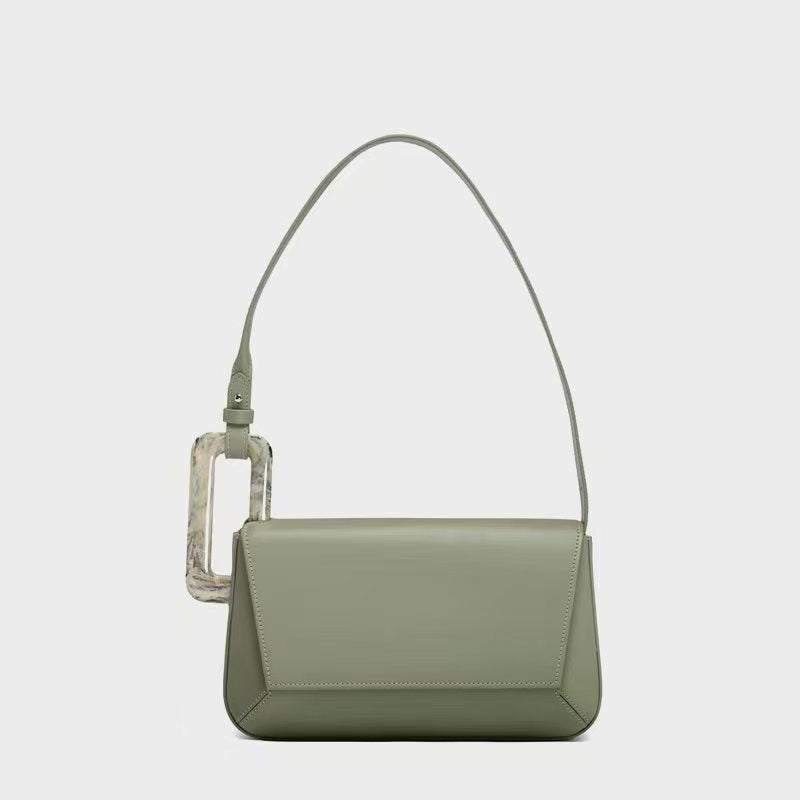 Colorblock Geometric Shoulder Bag – Retro Style with Acrylic Buckle | Multicolor Designer Purse
