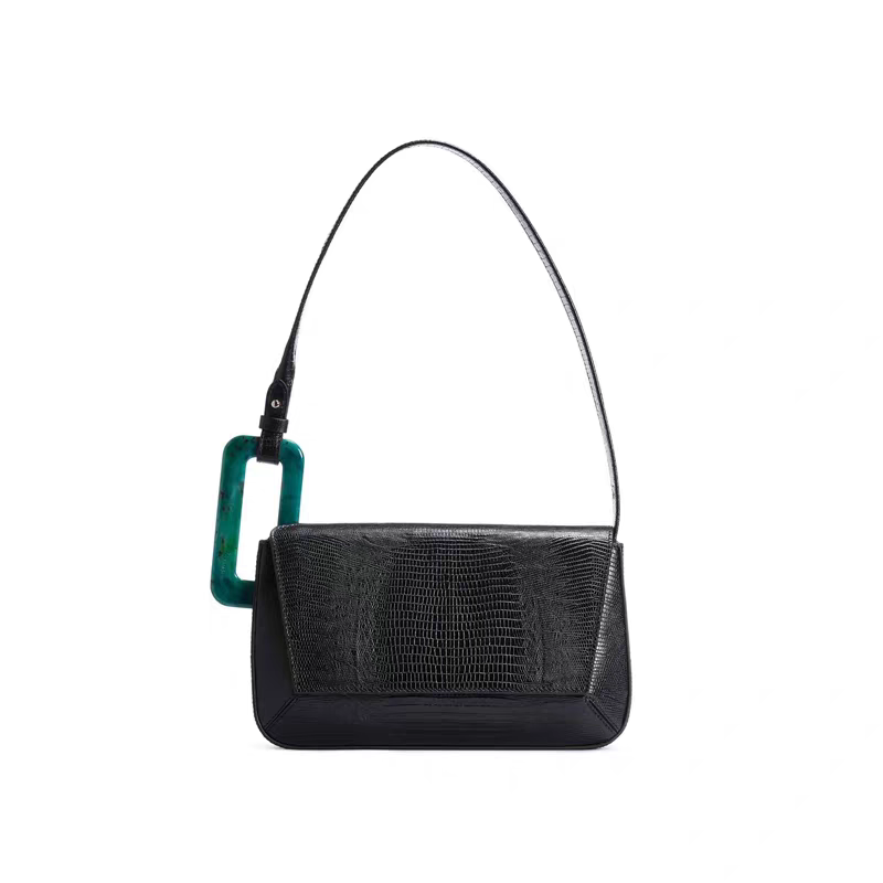 Colorblock Geometric Shoulder Bag – Retro Style with Acrylic Buckle | Multicolor Designer Purse