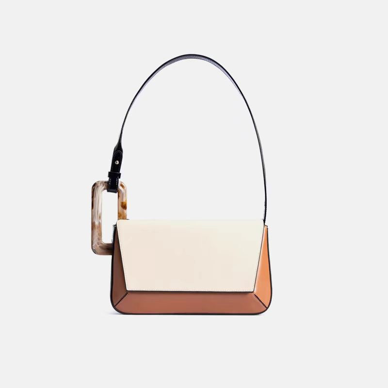 Colorblock Geometric Shoulder Bag – Retro Style with Acrylic Buckle | Multicolor Designer Purse