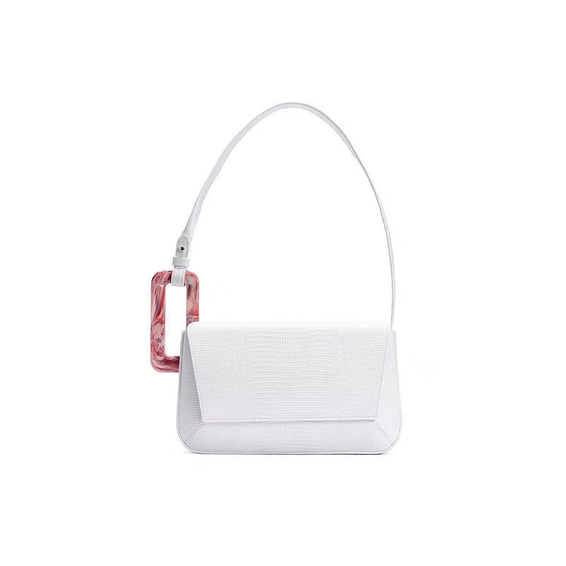 Colorblock Geometric Shoulder Bag – Retro Style with Acrylic Buckle | Multicolor Designer Purse
