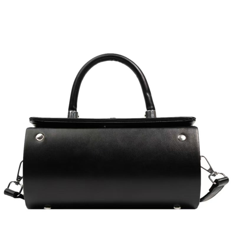 Structured Cylinder Handbag with Top Handle & Strap – Modern Minimalist Satchel