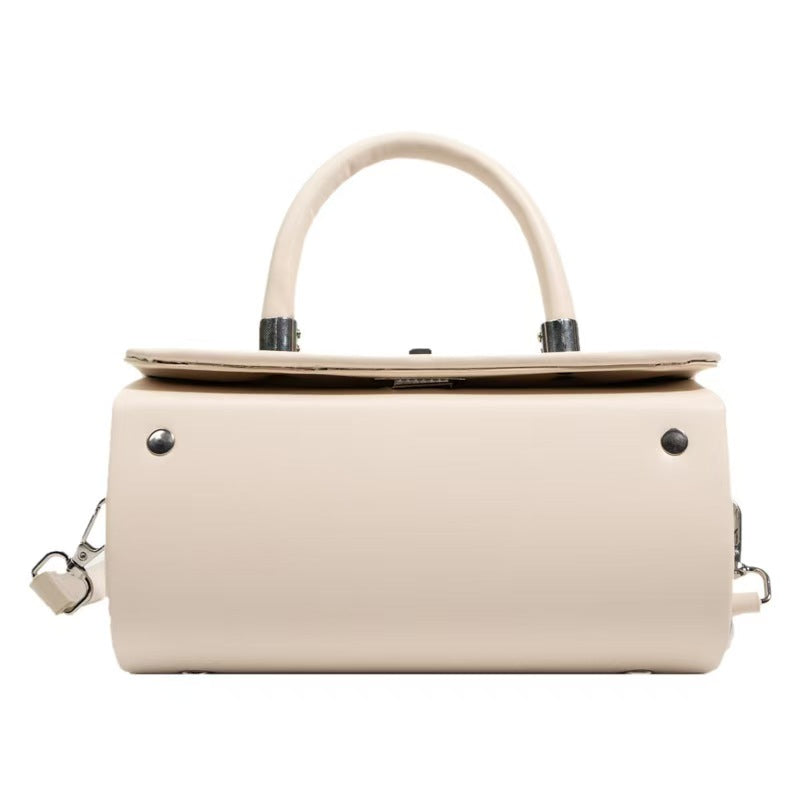 Structured Cylinder Handbag with Top Handle & Strap – Modern Minimalist Satchel