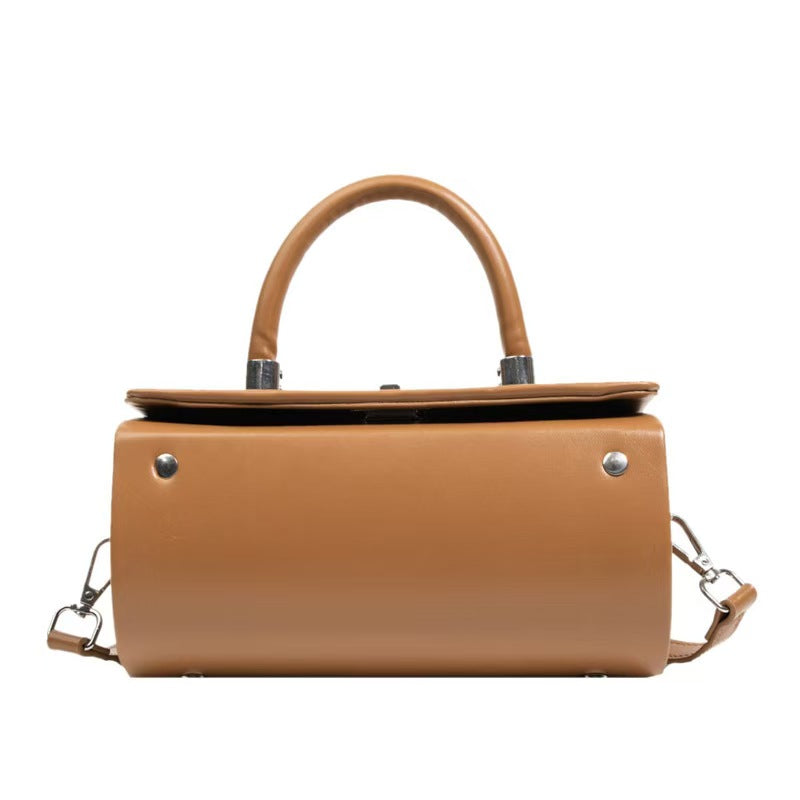 Structured Cylinder Handbag with Top Handle & Strap – Modern Minimalist Satchel