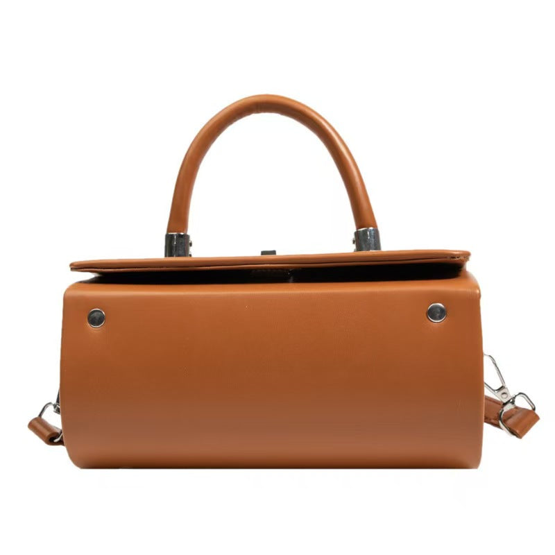 Structured Cylinder Handbag with Top Handle & Strap – Modern Minimalist Satchel