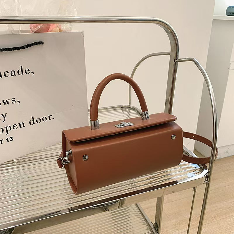 Structured Cylinder Handbag with Top Handle & Strap – Modern Minimalist Satchel