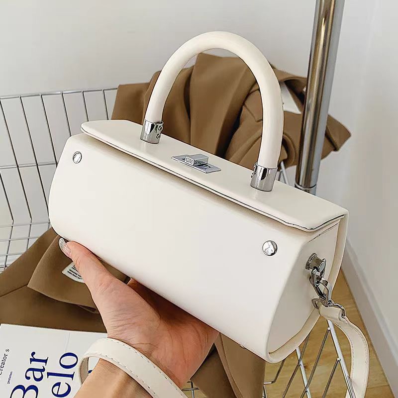 Structured Cylinder Handbag with Top Handle & Strap – Modern Minimalist Satchel