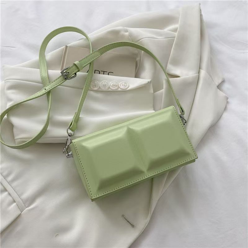 Glossy Candy Color Rectangle Shoulder Bag – Avant-Garde Padded Crossbody Purse