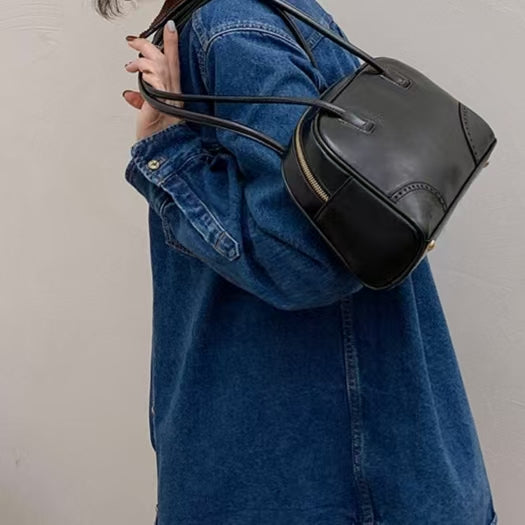 Vintage Minimalist Faux Leather Shoulder Bag – Black & Brown | Elegant Structured Tote Purse