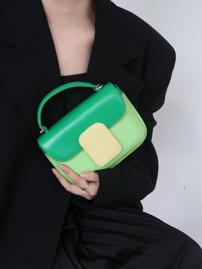 Colorblock Candy Box Bag – Cute Mini Top Handle Bag in Green, Pink, Blue