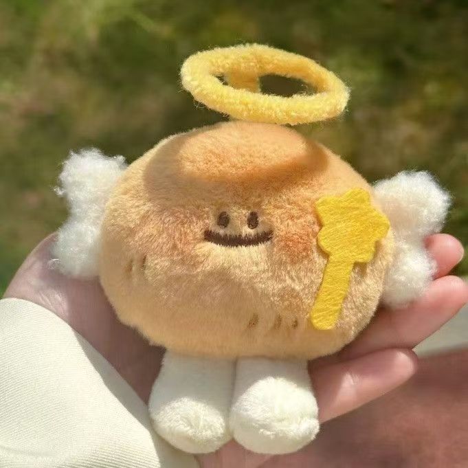 Plush Angel Bread Keychain – Cute Cartoon Winged Bread Bag Charm with Halo & Magic Wand