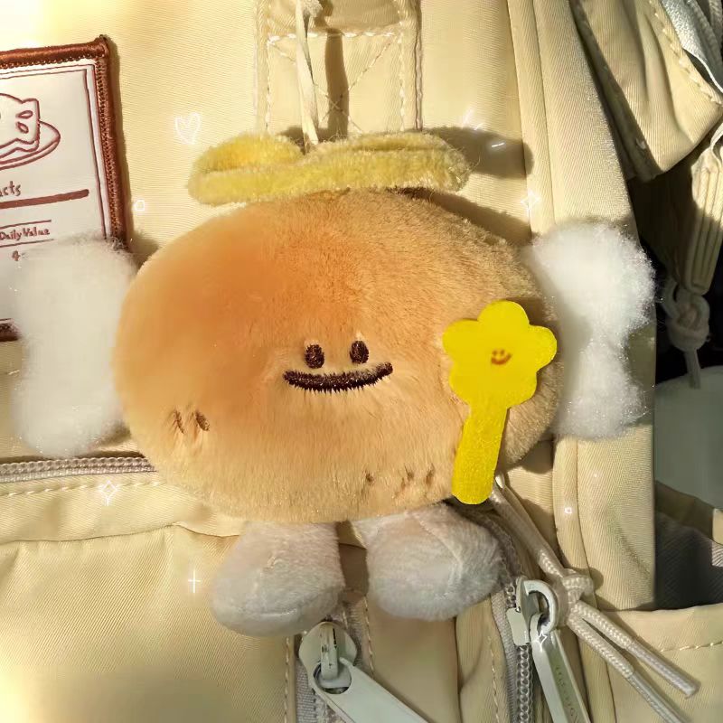 Plush Angel Bread Keychain – Cute Cartoon Winged Bread Bag Charm with Halo & Magic Wand