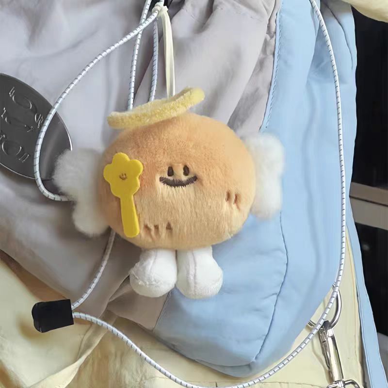 Plush Angel Bread Keychain – Cute Cartoon Winged Bread Bag Charm with Halo & Magic Wand