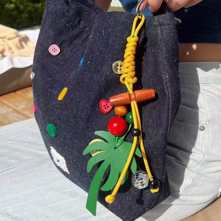 Tropical Palm Tree Bag Charm – Colorful Beaded Keychain Accessory for Summer & Beach Bags