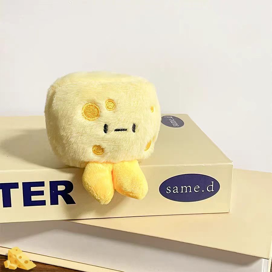 Cute Cheese Plush Bag Charm – Soft Kawaii Keychain Accessory for Tote, Backpack & Handbag