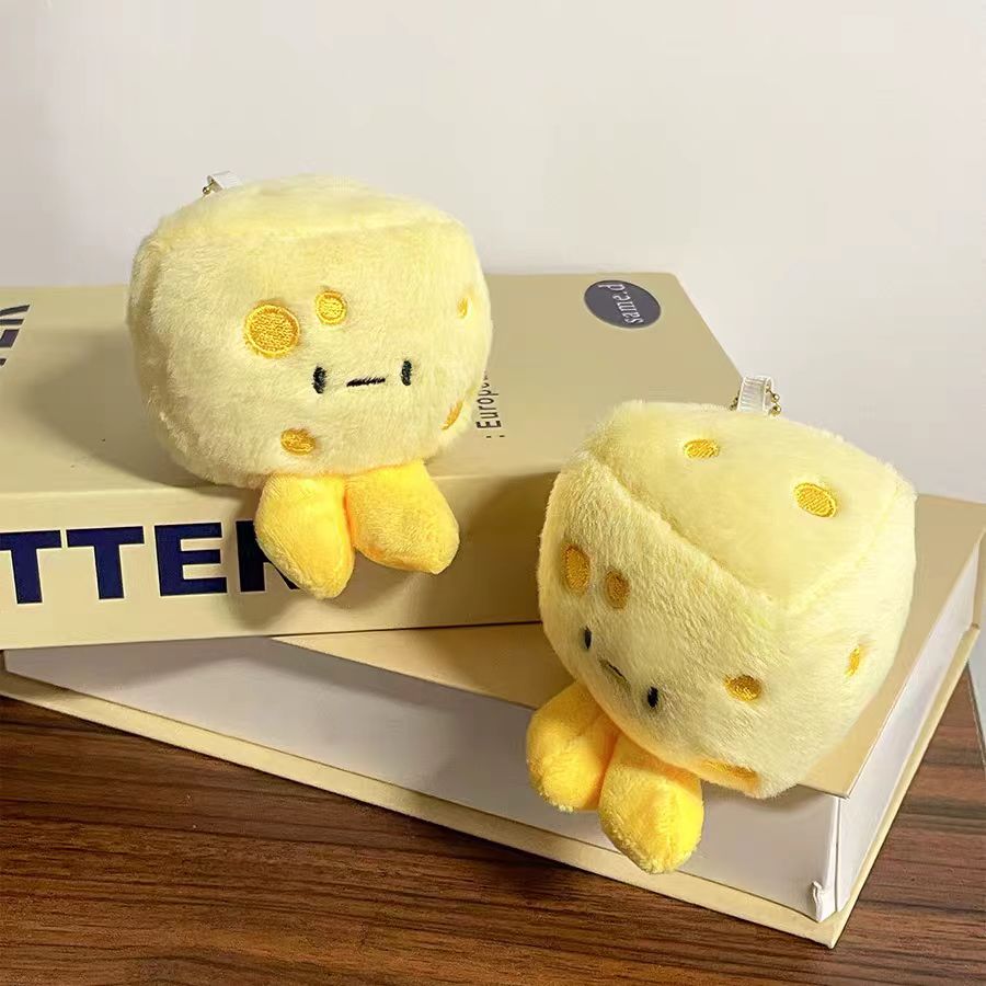 Cute Cheese Plush Bag Charm – Soft Kawaii Keychain Accessory for Tote, Backpack & Handbag