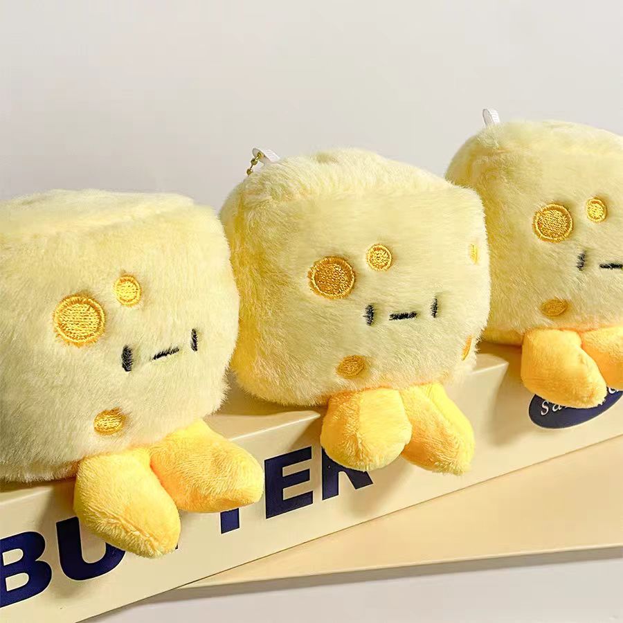 Cute Cheese Plush Bag Charm – Soft Kawaii Keychain Accessory for Tote, Backpack & Handbag