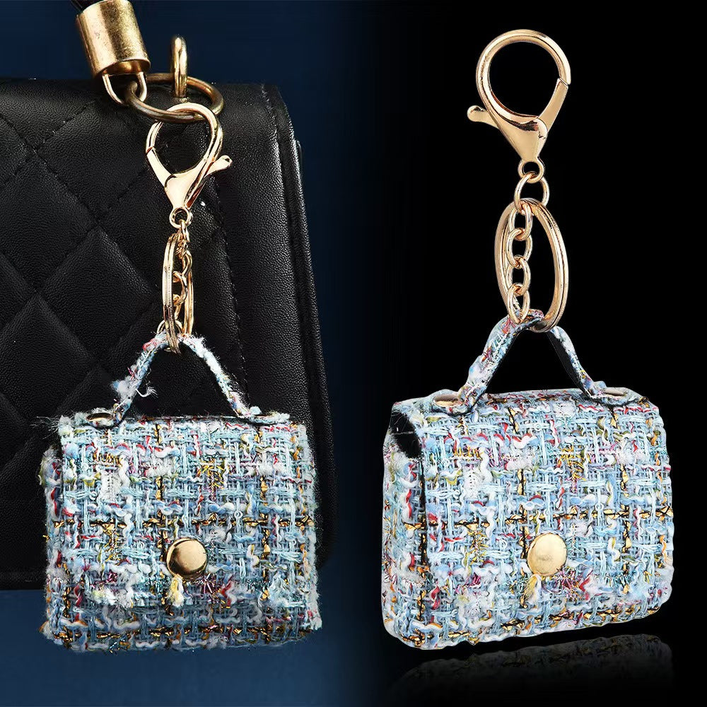 Luxury Tweed Mini Handbag Keychain – Chic Purse Charm for Bags, Keys & Accessories (Black, Green, Blue)