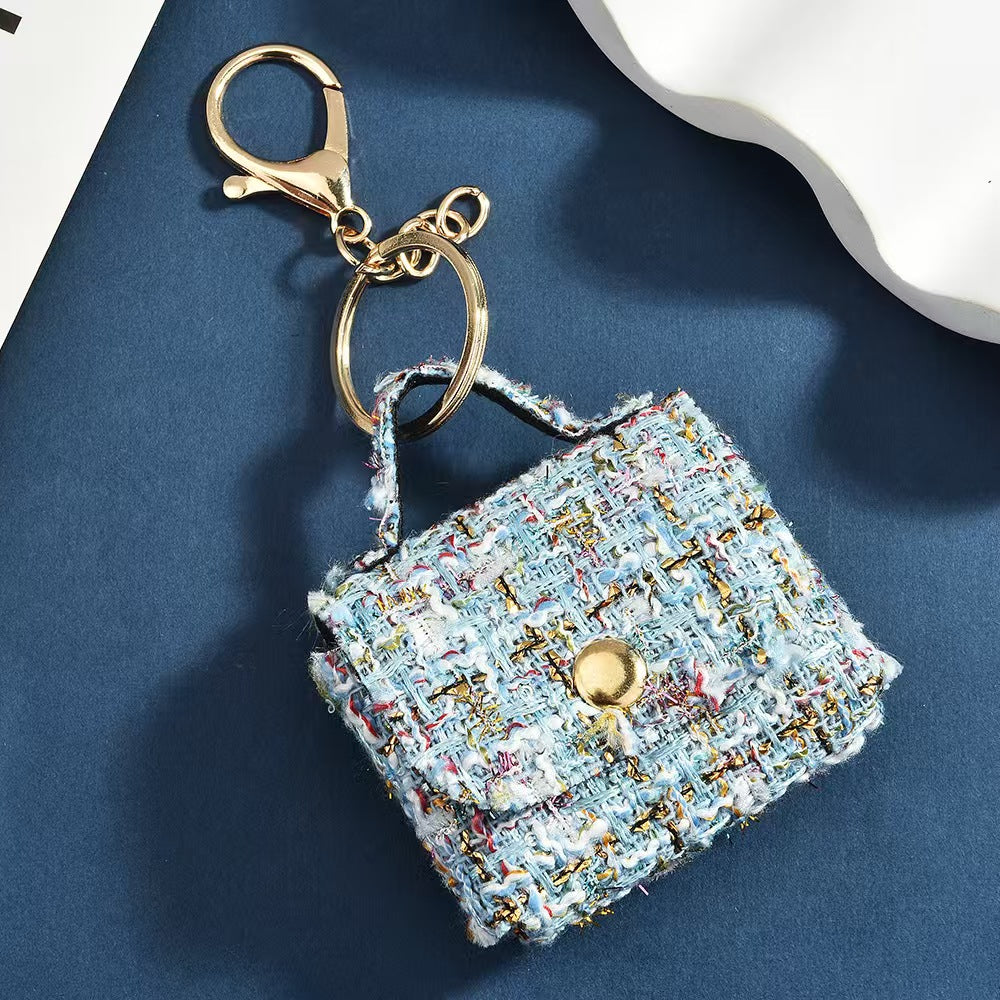 Luxury Tweed Mini Handbag Keychain – Chic Purse Charm for Bags, Keys & Accessories (Black, Green, Blue)