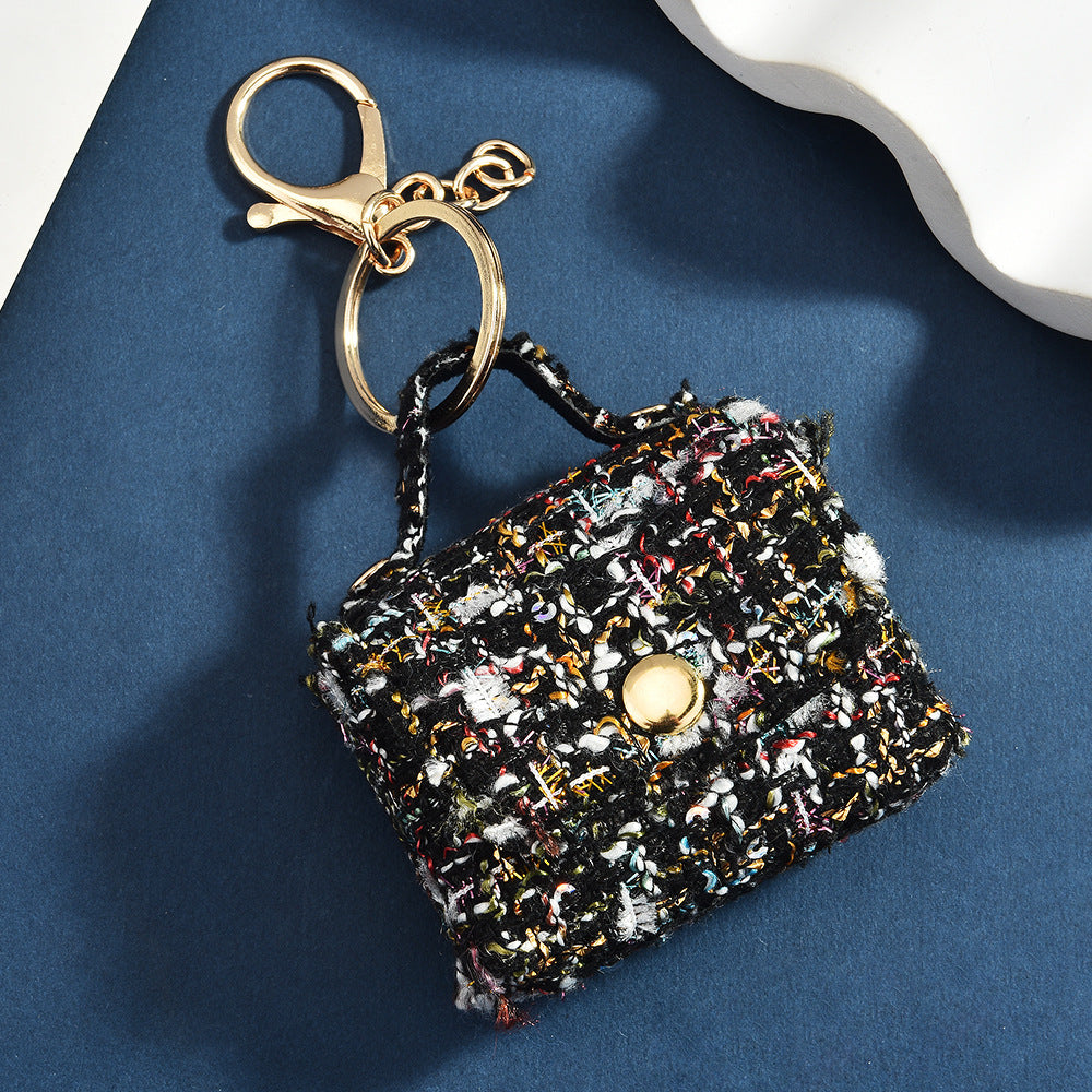 Luxury Tweed Mini Handbag Keychain – Chic Purse Charm for Bags, Keys & Accessories (Black, Green, Blue)