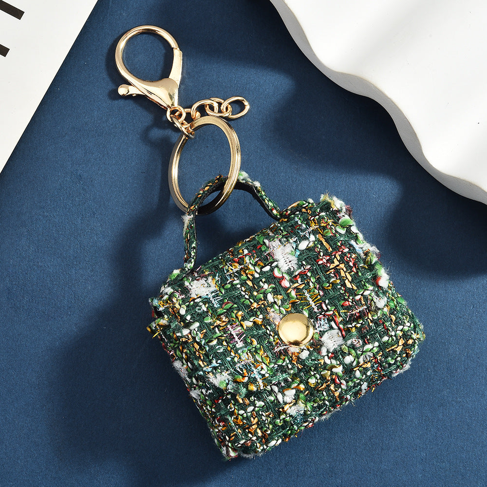 Luxury Tweed Mini Handbag Keychain – Chic Purse Charm for Bags, Keys & Accessories (Black, Green, Blue)