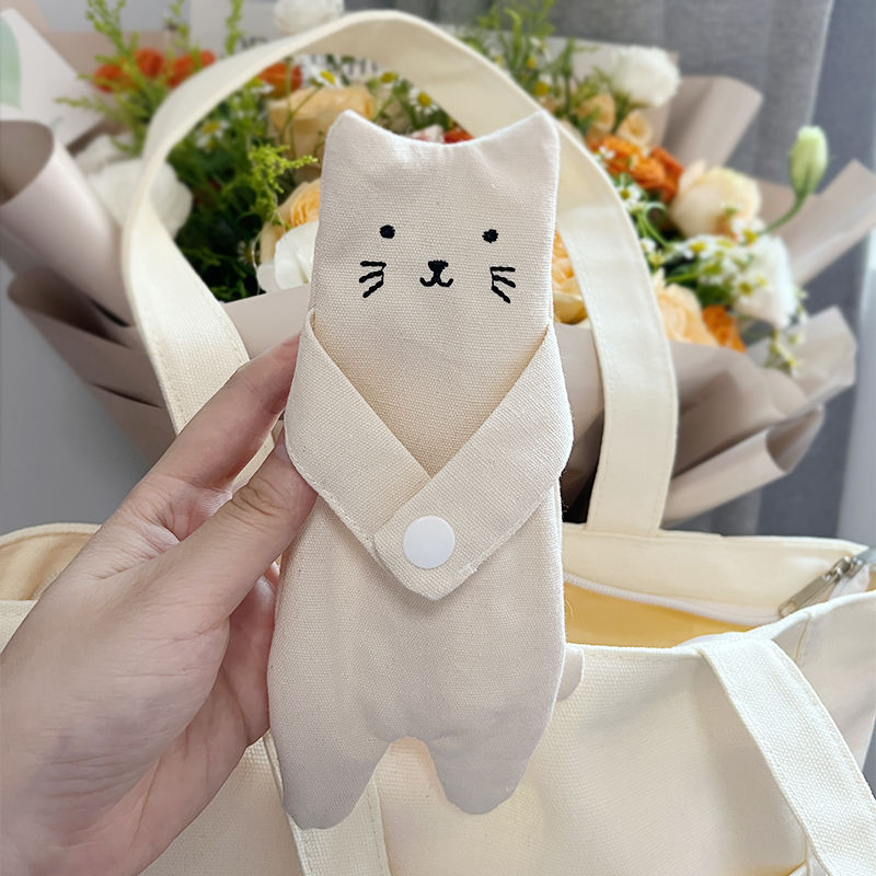 Cute Cat-Shaped Canvas Tote Bag Clip & Accessory – Detachable, Decorative, and Functional