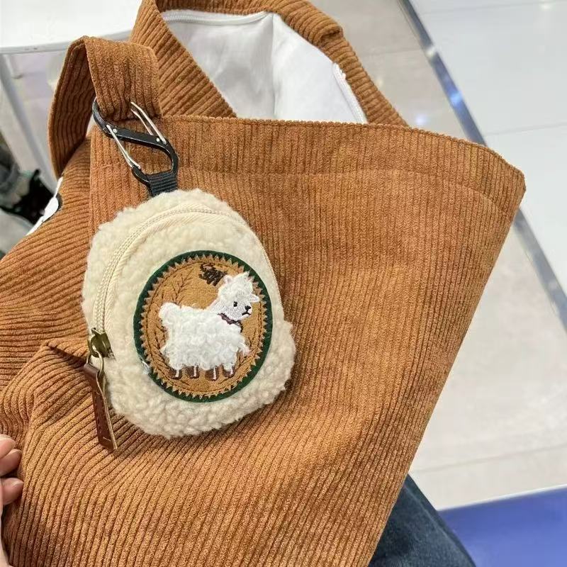 Kawaii Alpaca Fleece Mini Coin Purse & Bag Charm – Soft Plush Accessory for Tote, Backpack, or Handbag