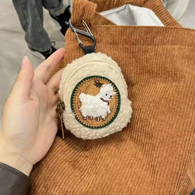 Kawaii Alpaca Fleece Mini Coin Purse & Bag Charm – Soft Plush Accessory for Tote, Backpack, or Handbag