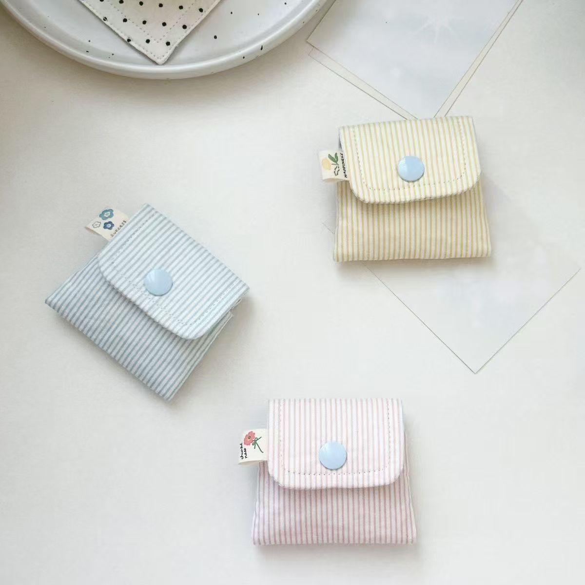 Pastel Striped Mini Pouch – Cute Snap-Button Coin Purse & Small Storage Bag for Earbuds, Cards, or Accessories