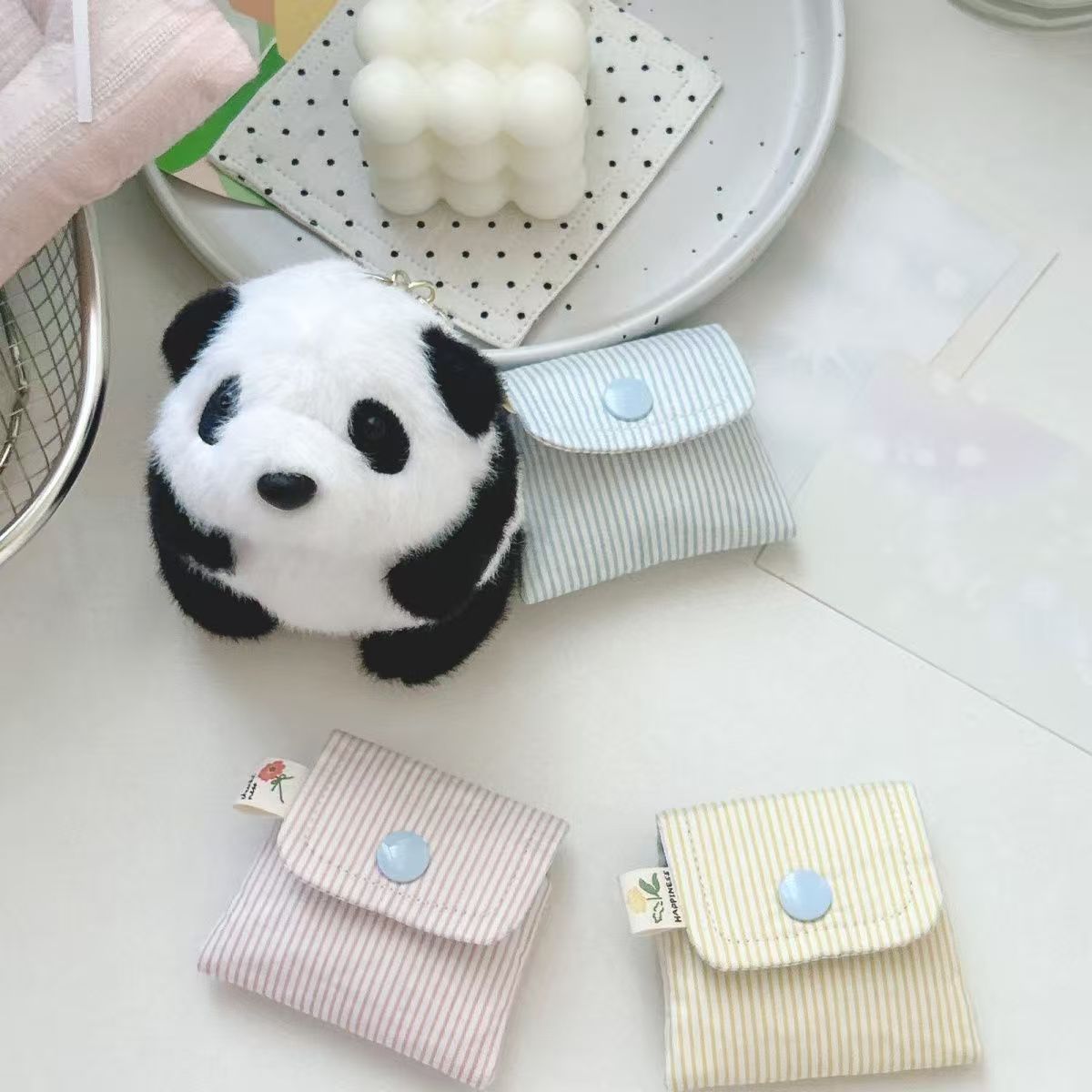Pastel Striped Mini Pouch – Cute Snap-Button Coin Purse & Small Storage Bag for Earbuds, Cards, or Accessories