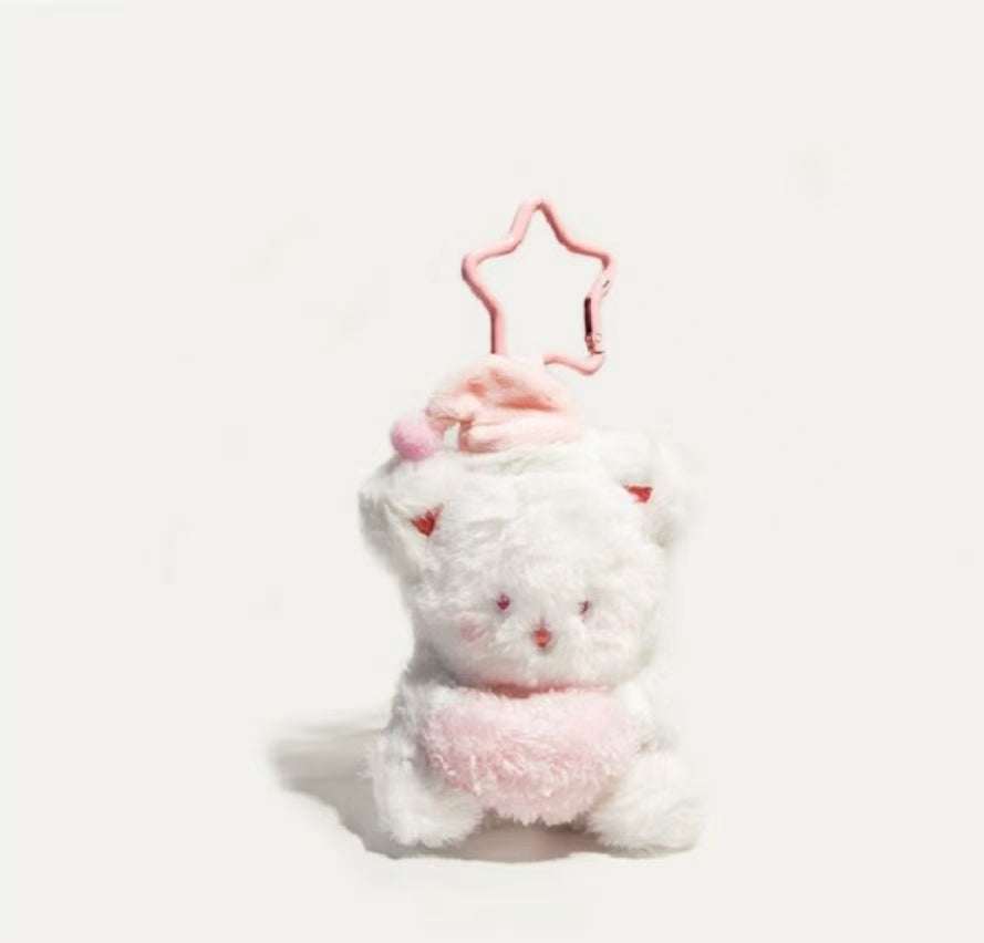 Cute Plush Animal Bag Charm with Star Clip – Soft Keychain Accessory for Tote, Backpack & Handbag (Blue Puppy / Pink Kitty)