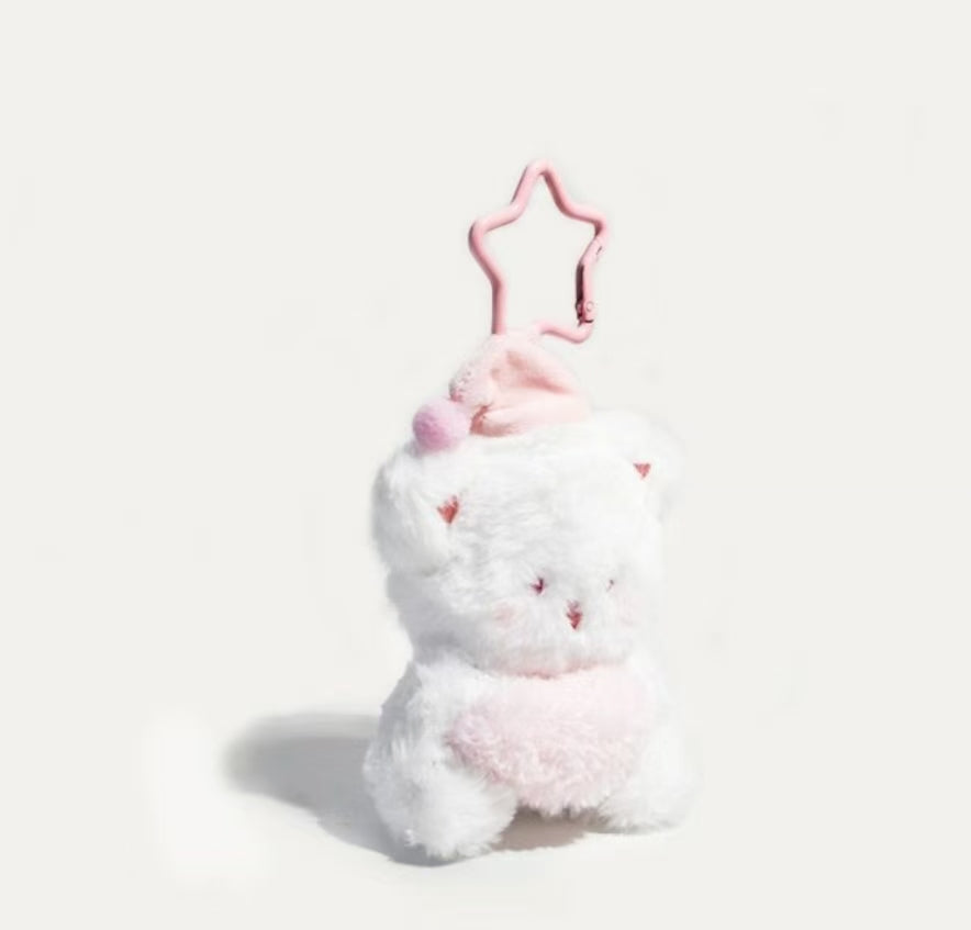 Cute Plush Animal Bag Charm with Star Clip – Soft Keychain Accessory for Tote, Backpack & Handbag (Blue Puppy / Pink Kitty)