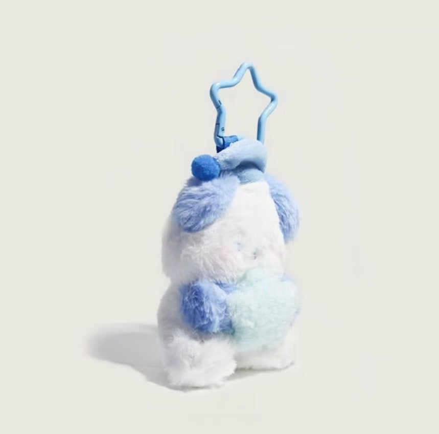 Cute Plush Animal Bag Charm with Star Clip – Soft Keychain Accessory for Tote, Backpack & Handbag (Blue Puppy / Pink Kitty)