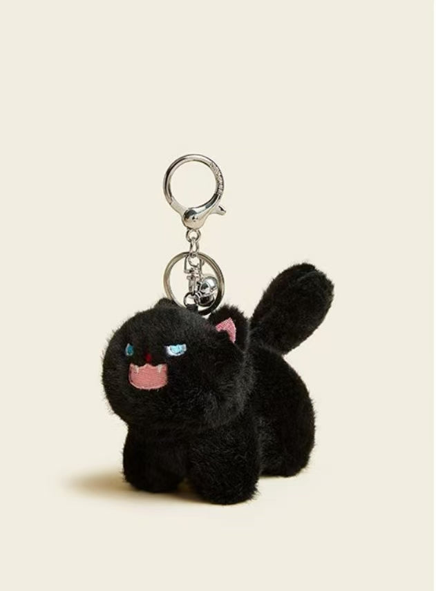 Cute Plush Cat Keychain | Soft Bag Charm with Bell – Black & White Kitty Accessories